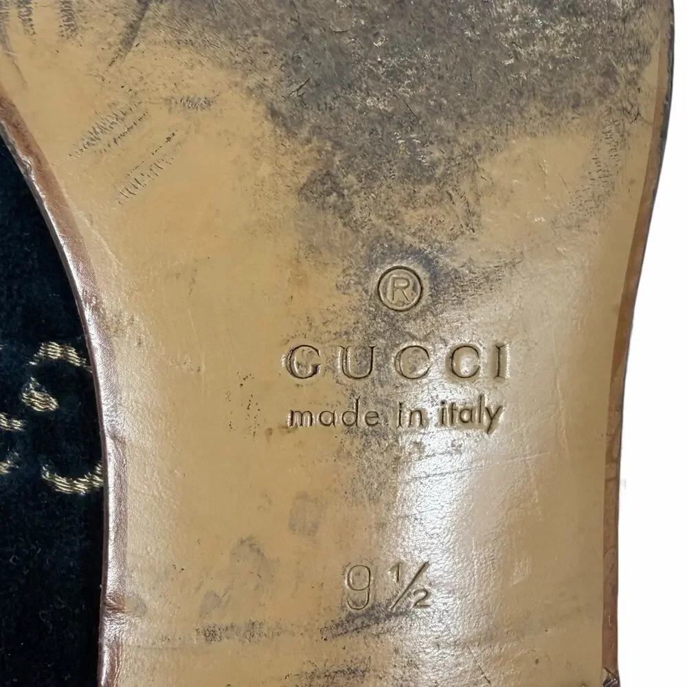 Gucci Velvet GG Monogram Horsebit Mule Loafer Quentin Blue Size 9.5